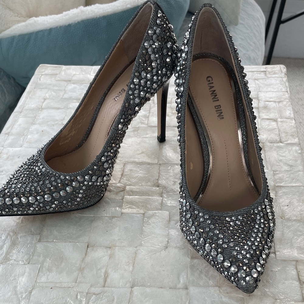 Gianni Bini Sparkling Studded Silver Heels - 7 - 7.5